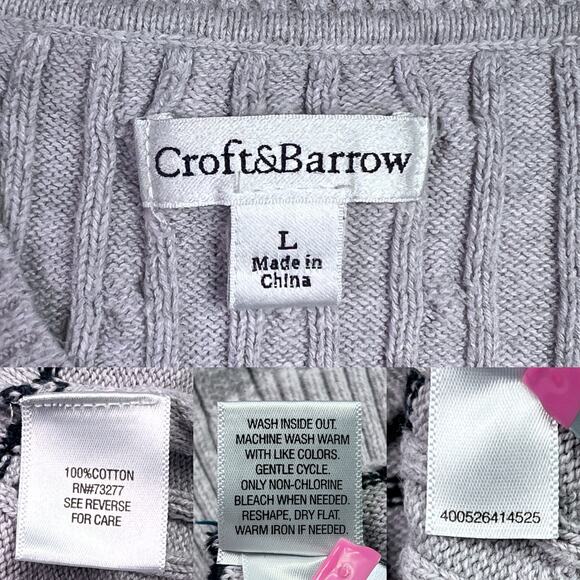 Croft & Barrow Long Sleeve Cable Knit Striped Sweater Size Large 100% Cotton - Picture 10 of 14